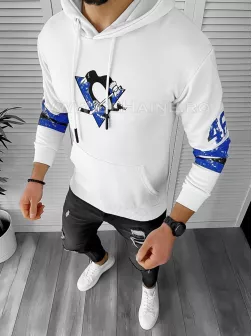 Hanorac barbati slim fit alb cu imprimeu pe spate K130 82-2